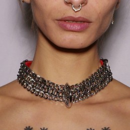 Collier Chaines cuir rouge  - The Sinners - BDSM