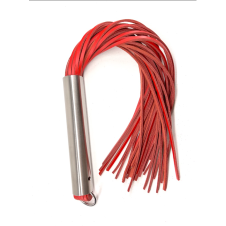 Martinet homme rouge manche métal laniéres en cuir RIGIDE  - The Sinners - BDSM Martinet homme rouge manche métal laniéres en cuir RIGIDE  - The Sinners - BDSM