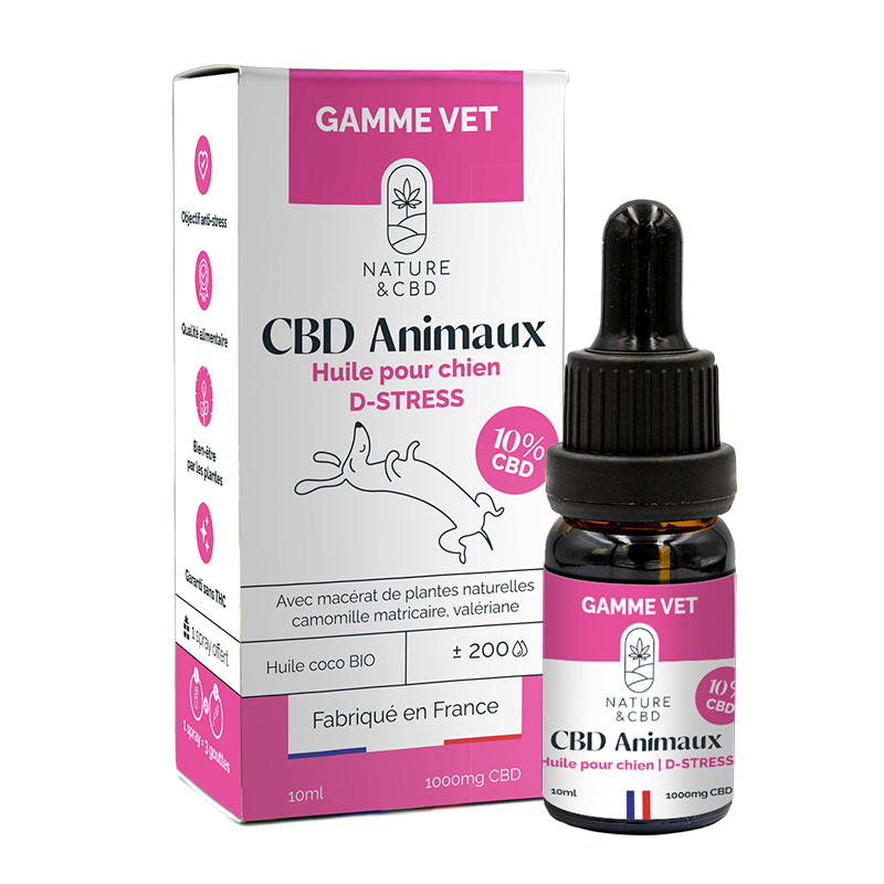 Huile CBD D-Stress 10% pour chiens - Anti-stress naturel