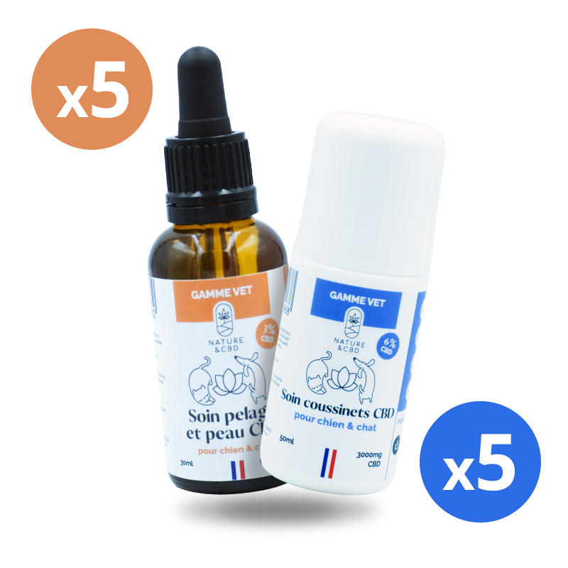 Pack soin pour animaux - Huile peau et coussinets au CBD Pack soin pour animaux - Huile peau et coussinets au CBD