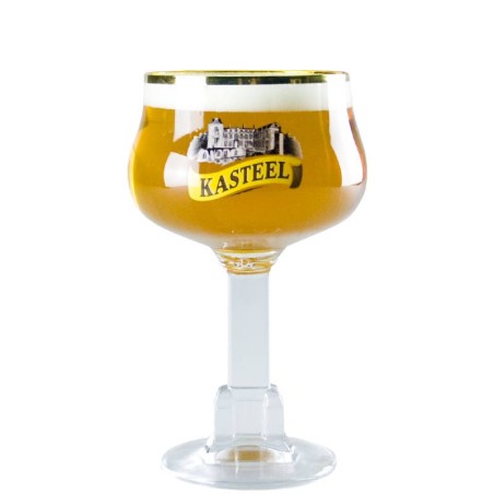Verre Kasteelbier 33 cl à pied avec bordure dorée et château emblématique floqué
