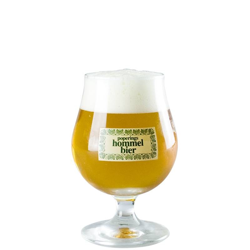 verre Hommelbier Poperings 33 cl en forme de tulipe, idéal pour déguster la bière belge Hommelbier
