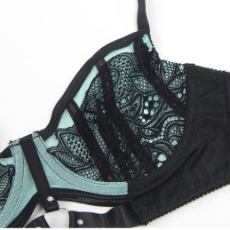 SUBBLIME - 955557 ENSEMBLE SOUTIEN-GORGE EN CUIR VERNI VERT AVEC FERMETURE ÉCLAIR S/M